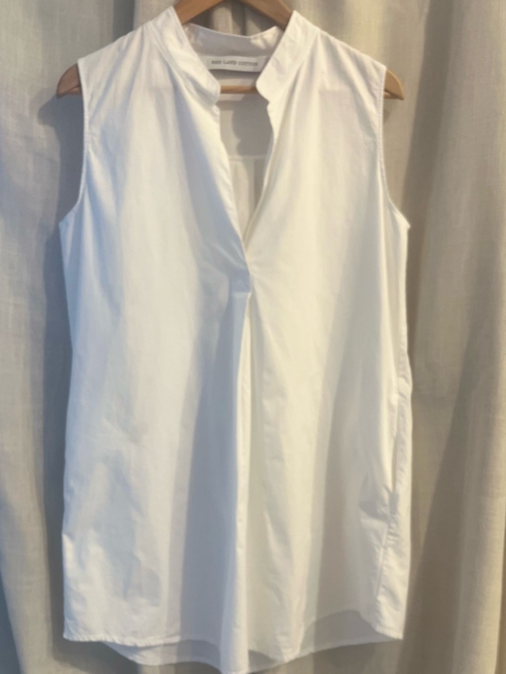White Cotton Tunic Sleeveless Red Land Cotton Size L Pockets Capsule Wardrobe - Picture 3 of 9